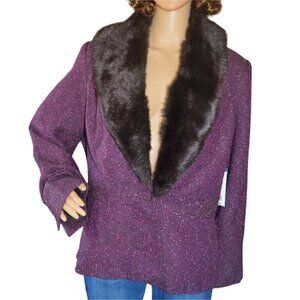 New Hillard & Hanson Purple Faux Fur Trimmed Blazer Women Plus Size 18W Business